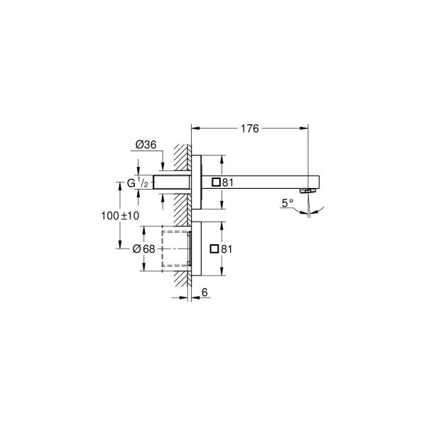 Grohe Eurocube E Fotoselli Lavabo Bataryası, Duvardan, Tek Su Girişli-36442000