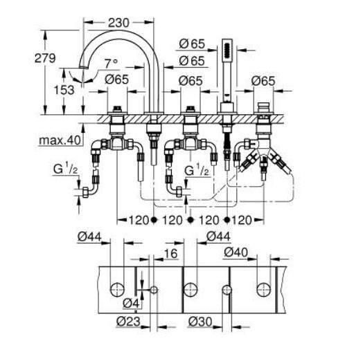 Grohe Atrio Private Collection 5 Delikli Ankastre Küvet Bataryası (Sıva Üstü Grubu) - 25224000