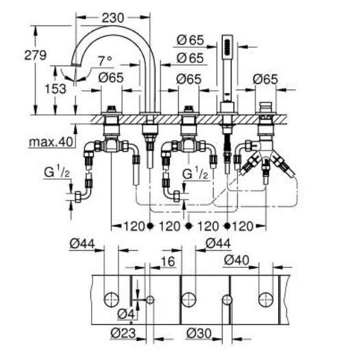 Grohe Atrio Private Collection 5 Delikli Küvet Bataryası - 25224GL0