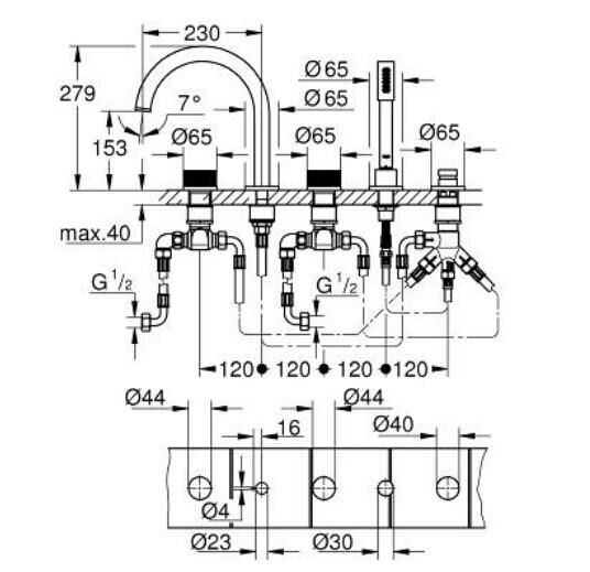 Grohe Atrio Private Collection 5 Delikli Küvet Bataryası - 25226AL0