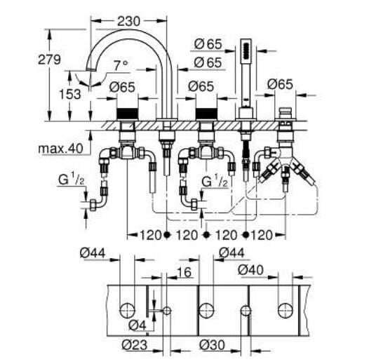 Grohe Atrio Private Collection 5 Delikli Küvet Bataryası - 25226AL0