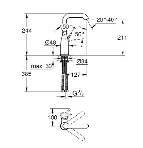 Grohe Essence Tek Kumandalı Lavabo Bataryası 1/2'' L-Boyut - 24177KF1
