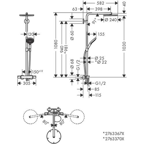 Hansgrohe Raindance Select S 240 Duş Kolonu, Termostatlı, Parlak Altın 27633990