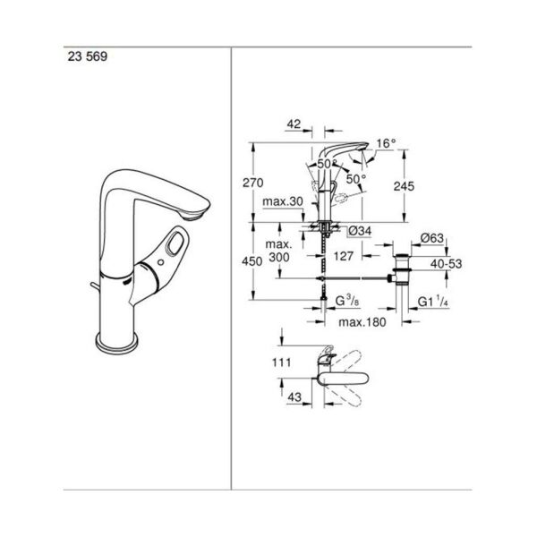 Grohe Eurostyle Tek Kumandalı Lavabo Bataryası 1/2“ L-Boyut Beyaz 23569LS3