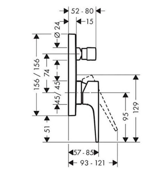 Hansgrohe Metropol Tek Kollu Banyo Bataryası Krom, Ankastre Montaj, Çubuk Volan ile - 32545000