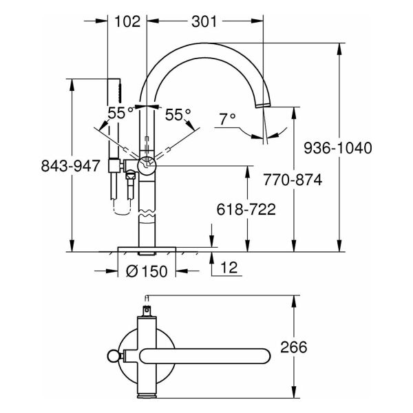 Grohe Ayaklı Yerden Küvet Bataryası Atrio Krom - 32653003