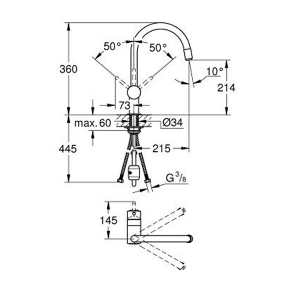 Grohe Minta Tek Kumandalı Spiralli Eviye Bataryası - 32918000