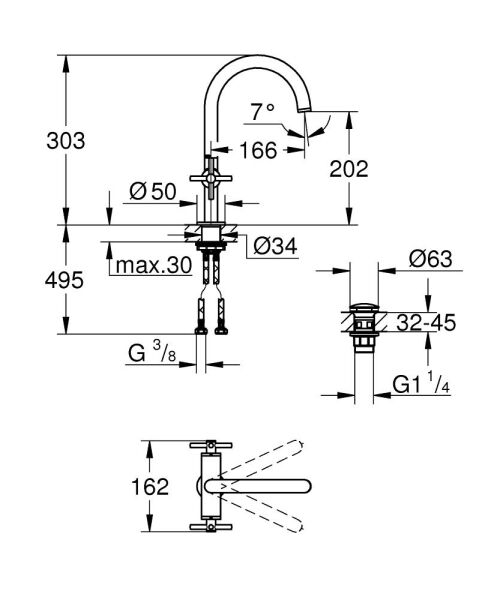 Grohe Atrio Tek Delikli Lavabo Bataryası 21019AL3