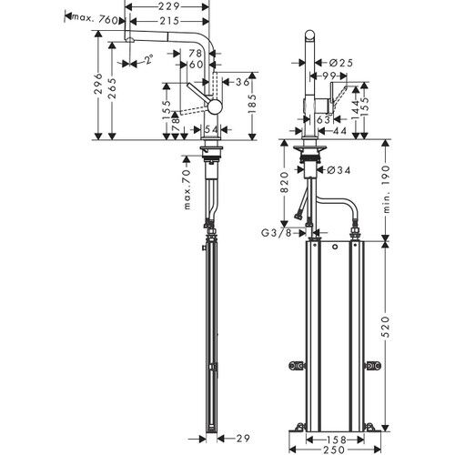 Hansgrohe Talis M54 Eviye Bataryası Çekilebilir Gagalı Krom 72809000