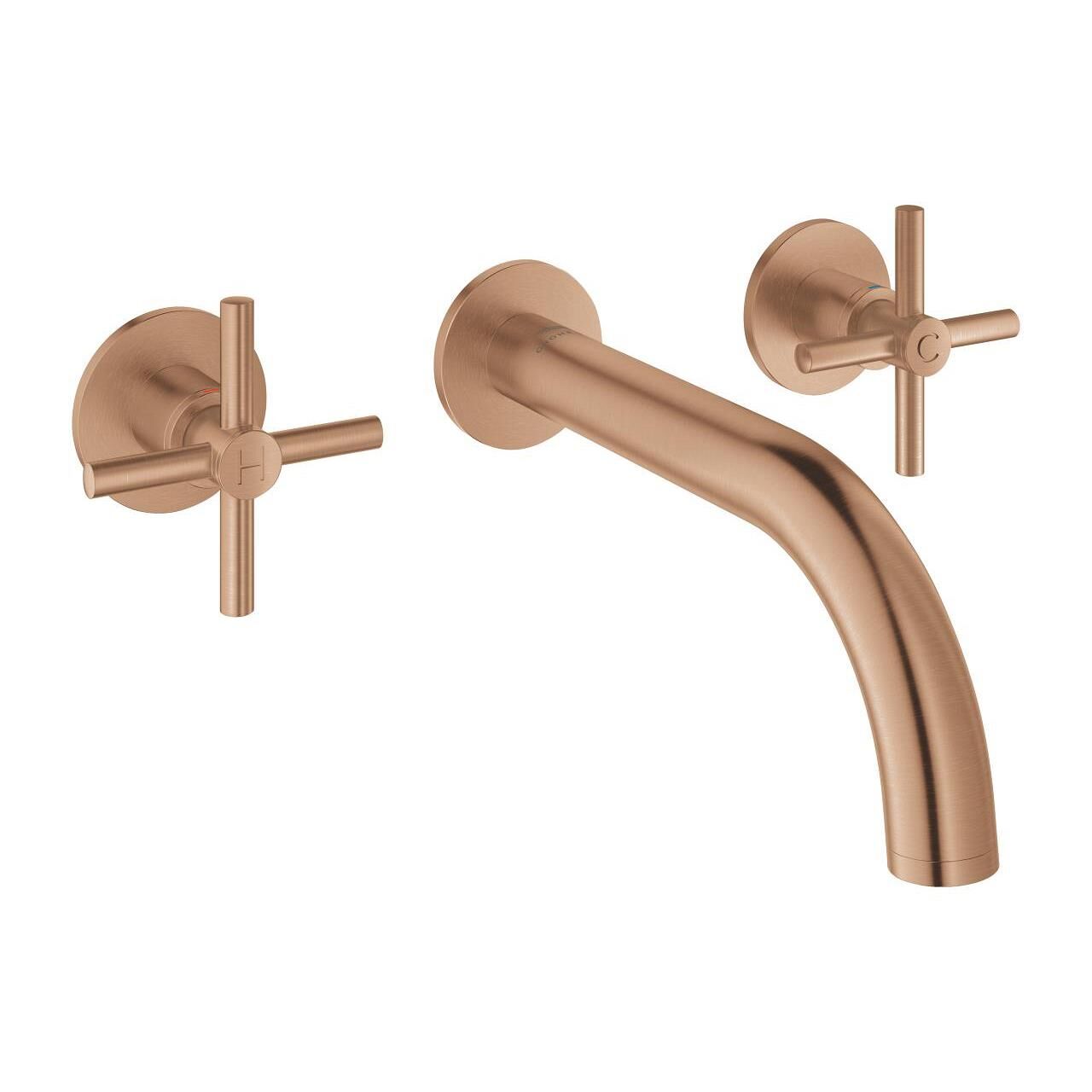 Grohe Atrio 3 Delikli Duvardan Ankastre Lavabo Bataryası (Sıva Üstü Grubu), Fırçalı Bakır - 20661DL0