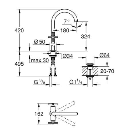 Grohe Atrio Lavabo Bataryası, 1/2'' XL-Boyut - 21149AL0