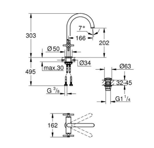Grohe Atrio Tek Delikli Lavabo Bataryası 1/2'' L-Boyut - 21019GL3