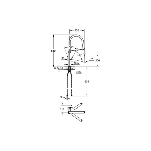 Grohe Concetto Professional Tek Kumandalı Eviye Bataryası Siyah - 31491000