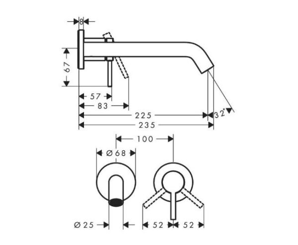 Hansgrohe Tecturis S  Tek kollu lavabo bataryası, gömme montajlı, duvara monte EcoSmart+, 22,5 cm musluklu - 73351000