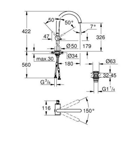 Grohe Atrio Tezgah Üstü Lavabo Bataryası, Bakır - 24365DA0
