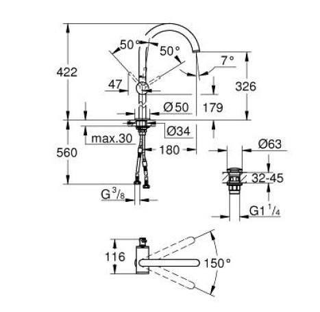 Grohe Atrio Lavabo Bataryası 1/2'' XL-Boyut - 24365GL0