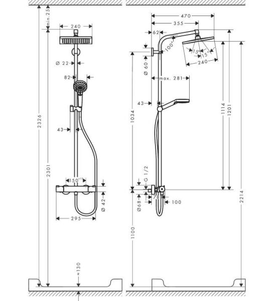 Hansgrohe Crometta E Duş Kolonu 240 1 Jet, Ecosmart, Termostat ile 27281000