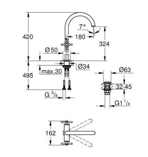 Grohe Atrio Lavabo Bataryası, 1/2'' XL-Boyut - 21149000