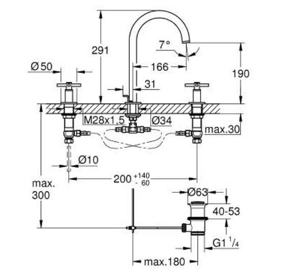 Grohe Atrio Üç Delikli Lavabo Bataryası 1/2'' L-Boyut - 20643000