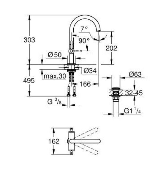 Grohe Atrio Tek Delikli Lavabo Bataryası, 1/2'' L-Boyut - 21145000