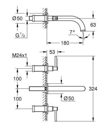Grohe Atrio Üç Delikli Lavabo Bataryası 1/2'' M-Boyut - 20662000
