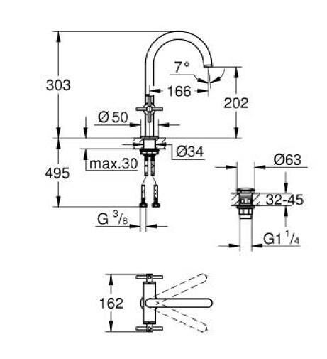 Grohe Atrio Lavabo Bataryası, 1/2'' L-Boyut - 21144000