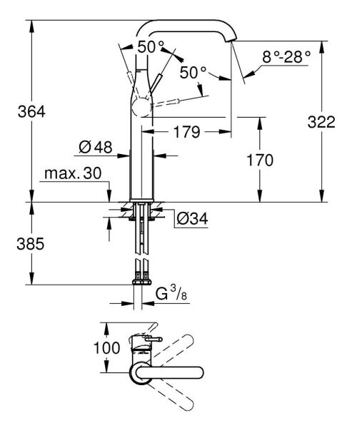 Grohe Essence Tek Kumandalı Lavabo Bataryası 1/2'' XL-Boyut - 24170KF1