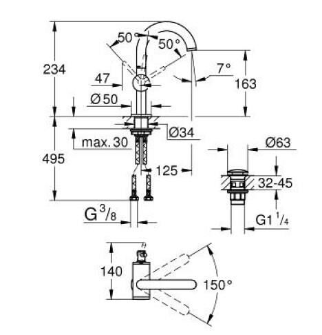 Grohe Atrio Lavabo Bataryası 1/2'' M-Boyut - 24363000