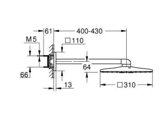 Grohe Rainshower Smartactive 310 Cube Tepe Duşu Seti 430 mm, 2 Akışlı - 26479GN0