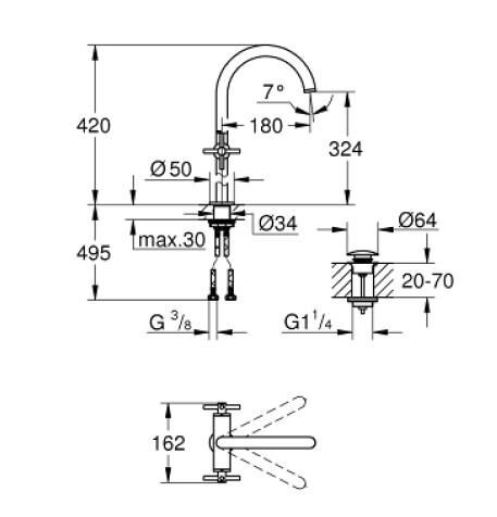 Grohe Atrio Lavabo Bataryası, 1/2'' XL-Boyut - 21149DC0