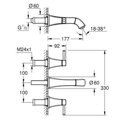Grohe Grandera Üç Delikli Lavabo Bataryası 1/2'' M-Boyut - 20622000