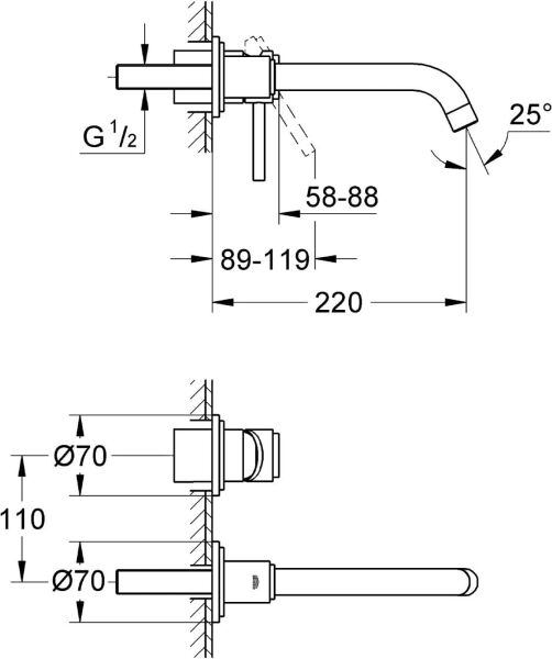 Grohe Atrio İki Delikli Duvardan Lavabo Bataryası S - Boyut - 19287001