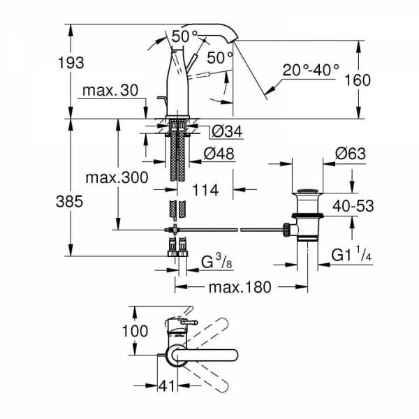 Grohe Essence New Tek Kollu Lavabo Bataryası M-Boyut - 23462001