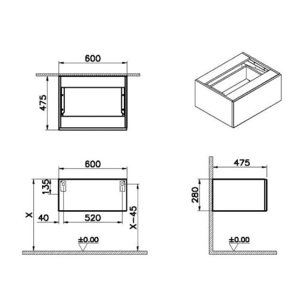 VitrA Origin 60 cm Karaağaç Çekmeceli Orta Ünite - 65699