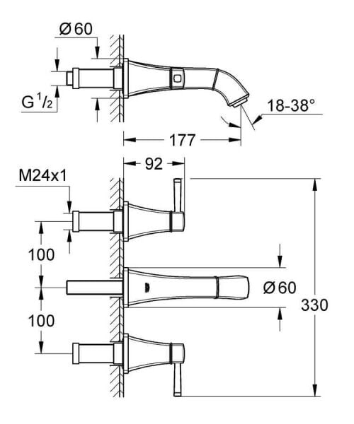 Grohe Grandera 3 Delikli Duvardan Lavabo Bataryası - 20414000