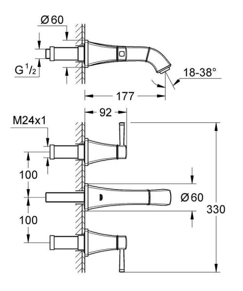 Grohe Grandera 3 Delikli Duvardan Lavabo Bataryası - 20414000
