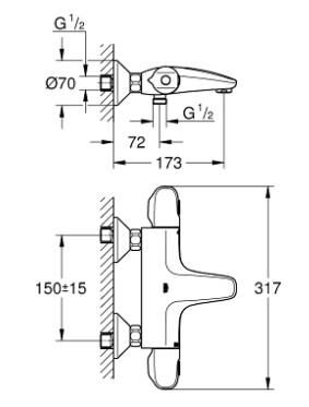 Grohe Grohtherm 1000 Termostatik Banyo-Duş Bataryası - 34821003