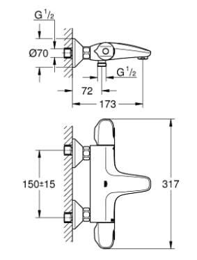 Grohe Grohtherm 1000 Termostatik Banyo-Duş Bataryası - 34821003