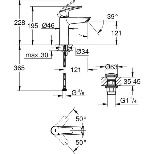 Grohe Eurosmart Tek Kumandalı Lavabo Bataryası m - Boyut - 23923003