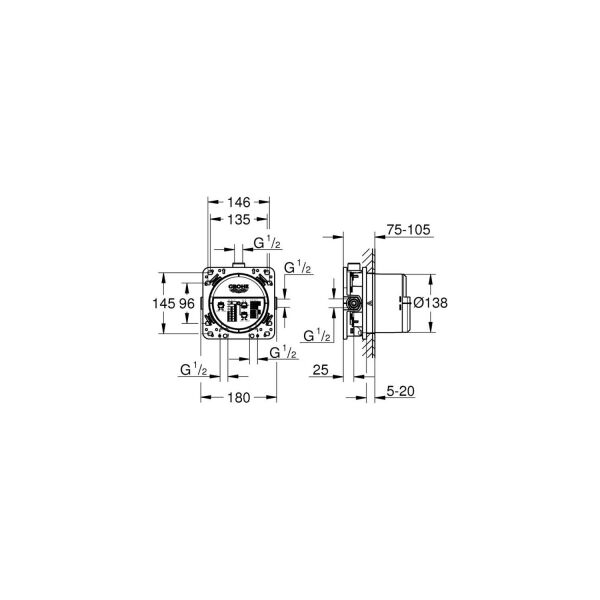 Grohe Rapido Smartbox İç Gövde Universal Giriş Kutusu, 1/2 - 35600000
