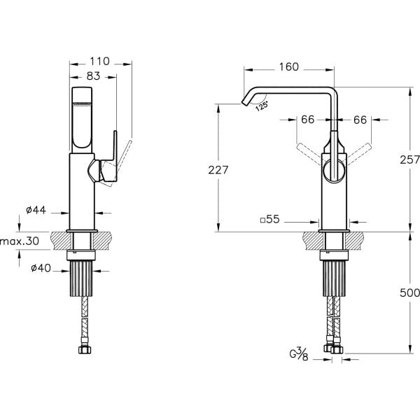 Vitra Suit A4276539 Çanak Lavabo Bataryası, Yandan Kumandalı, Parlak Siyah
