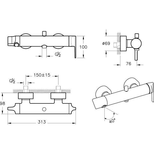 Vitra Suit A4281839 Banyo Bataryası, Parlak Siyah