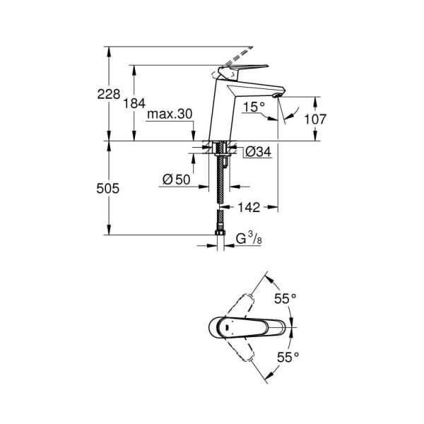 Grohe Eurodisc Cosmopolitan Tek Kumandalı Lavabo Bataryası M-Boyut (23449002)