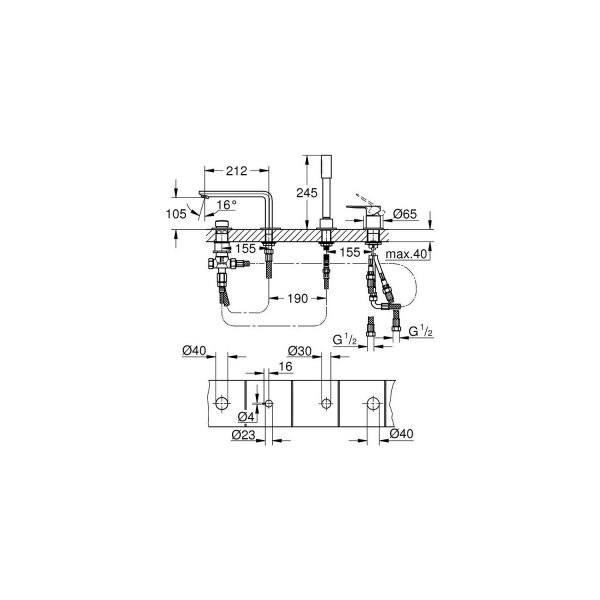 Grohe Lineare Dört Delikli Küvet Bataryası 19577001