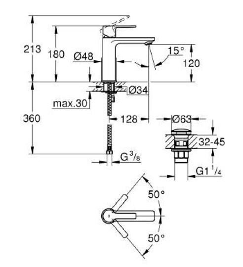 Grohe Lineare Tek Kumandalı Lavabo Bataryası S-Boyut - 23106AL1