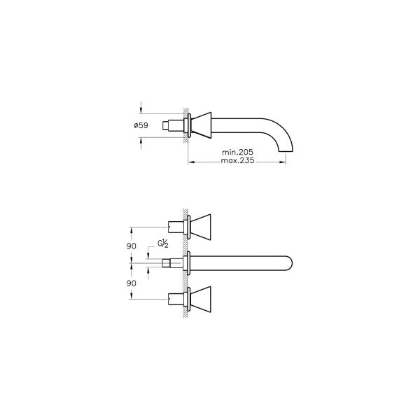 Vitra Liquid A42689 Ankastre Uzun Lavabo Bataryas, Krom