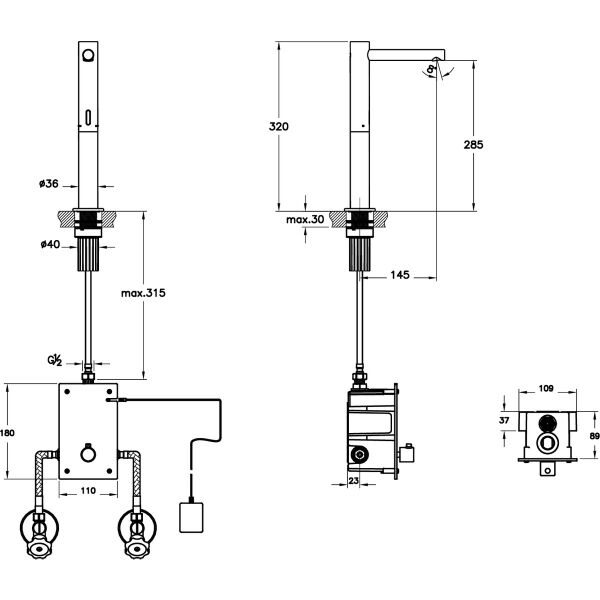Vitra Origin A4722136WTC Temassız Lavabo Bataryası (Elektrikli - Çift Su Girişli), Mat Siyah