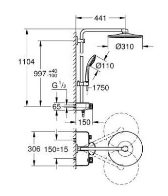 Grohe Euphoria SmartControl System 310 Duo Duvara Monte Termostatik Bataryalı Duş Sistemi Phantom Black - 22120KF0
