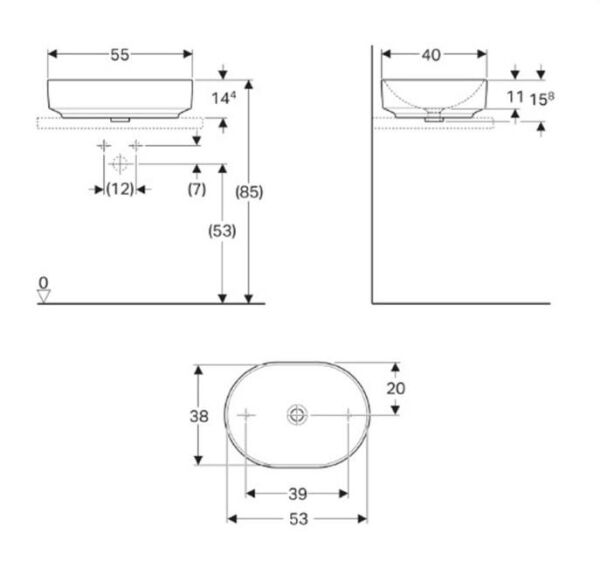 Geberit VariForm çanak lavabo, eliptik B55 - 500.774.01.2