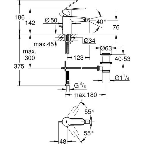 Grohe Eurostyle Cosmopolitan Tek Kumandalı Bide Bataryası 
s-Boyut 33565002
